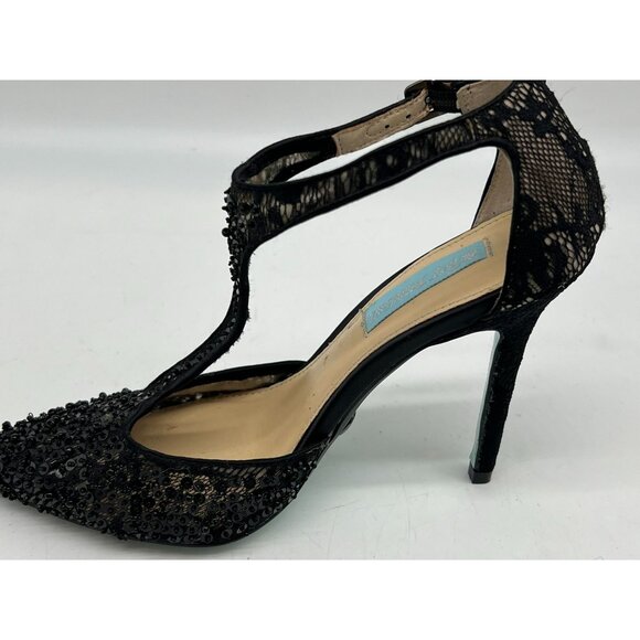 Betsy Johnson Womens Eliza Sequined D-orsay Pumps 6.5M Black T-Strap Pointed Toe - Picture 12 of 15